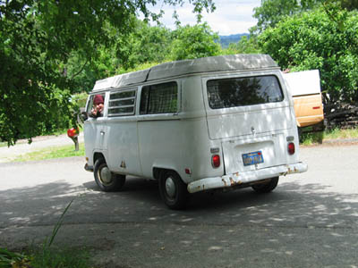 71 VW bus pulling away to a new life