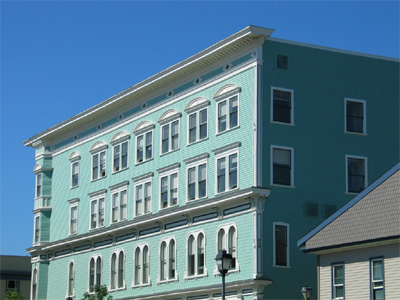 Eureka blue building near waterfront